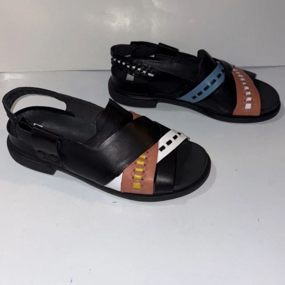 Camper Twins Mismatch Sandals Women Size 39 US 9 Leather Asymmetric Black - Picture 5 of 9